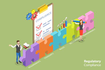 3D Isometric Flat Vector Conceptual Illustration of Regulatory Compliance, Relevant Laws and Policies