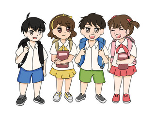 illustration of children's character going to school