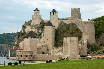 Fototapeta na wymiar Golubac Fortress is a medieval rebuilt castle on the Danube River in Serbia..