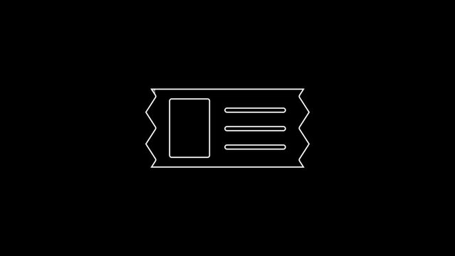 White line Cinema ticket icon isolated on black background. 4K Video motion graphic animation