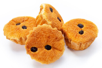 Mini castella cake on white background.