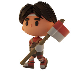 cute 3d male barista character with the theme of Indonesian independence
