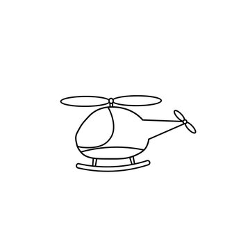 simple black and white illustration of a cute helicopter isolated on a white background suitable for teachers and parents teaching children to coloring pictures and book pages
