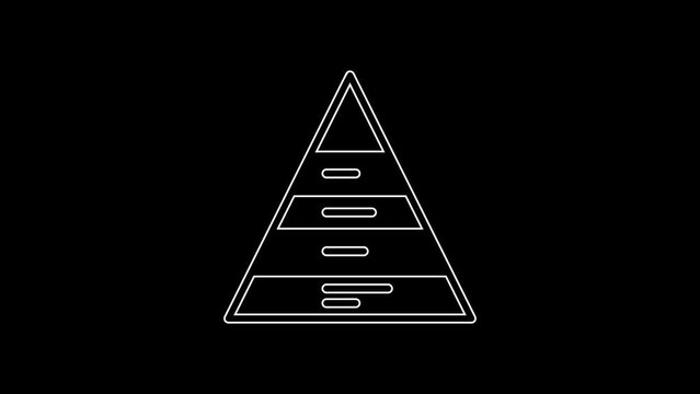 White line Business pyramid chart infographics icon isolated on black background. Pyramidal stages graph elements. 4K Video motion graphic animation