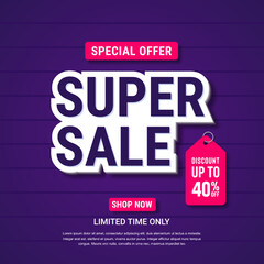 Super Sale banner template design. Abstract sale banner. promotion poster. special offer up to 40% off