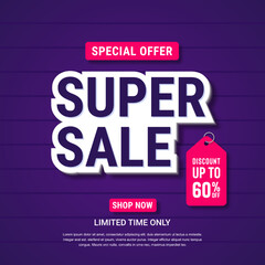 Super Sale banner template design. Abstract sale banner. promotion poster. special offer up to 60% off