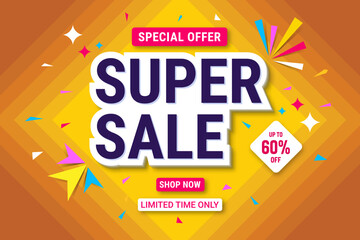 Super sale banner template design. Abstract sale banner. promotion poster. special offer up to 60% off