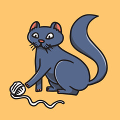 Hand Drawn Cute Cat Play with Yarn Illustration