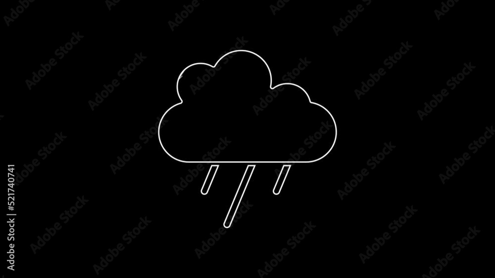 Canvas Prints White line Cloud with rain icon isolated on black background. Rain cloud precipitation with rain drops. 4K Video motion graphic animation