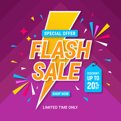 Flash sale banner template design. Abstract sale banner. promotion poster. special offer up to 20% off