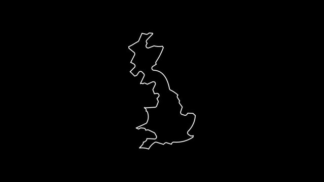 White line England map icon isolated on black background. 4K Video motion graphic animation