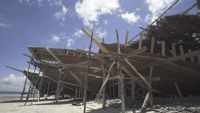 Traditional Phinisi Pinisi Boat Building at Tanjung Bira, South Sulawesi, Indonesia