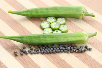 okra stock with leaf and seed