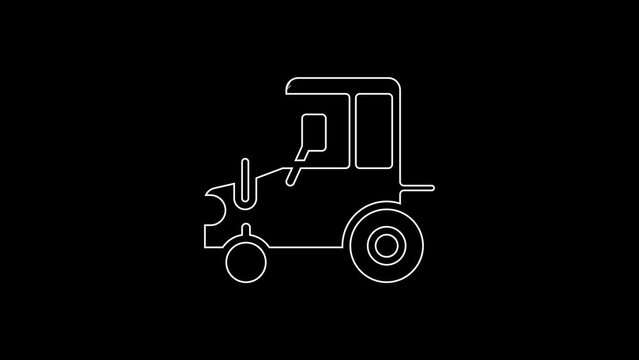 White line Tractor icon isolated on black background. 4K Video motion graphic animation