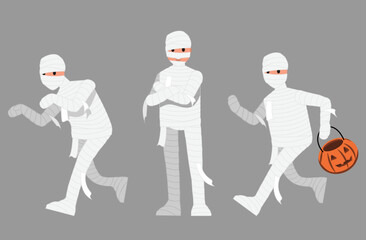 Cartoon mummy characters vector character set ,Vector illustration