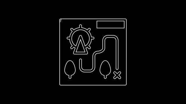 White line Amusement park map icon isolated on black background. Entertainment in vacation. 4K Video motion graphic animation