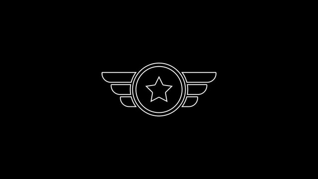 White line Star American military icon isolated on black background. Military badges. Army patches. 4K Video motion graphic animation