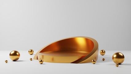 abstract minimal gold pedestal or podium display, golden empty stand for product showcase,3D rendering