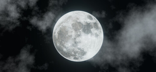 Super moon shine wonderful with clouds in the sky background. 3D rendering.