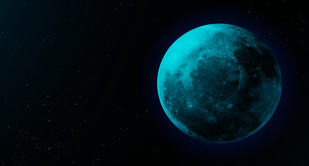 Fototapeta na wymiar ฺBig blue moon shining with blue stars in the background. 3D rendering.