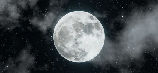 Fototapeta na wymiar Super moon shine wonderful with clouds in the sky background. 3D rendering.