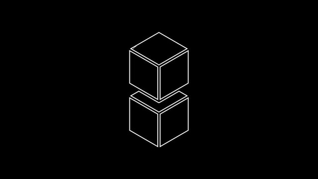 White line Blockchain technology icon isolated on black background. Cryptocurrency data. Abstract geometric block chain network technology business. 4K Video motion graphic animation