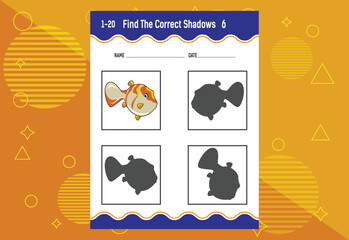 Find the correct shadow. Education developing worksheet. Matching game for kids.