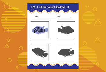 Find the correct shadow. Education developing worksheet. Matching game for kids.