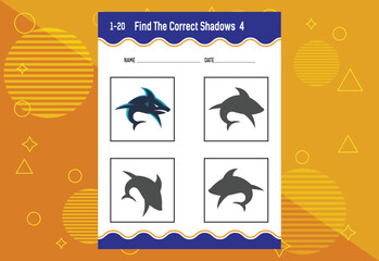 Find the correct shadow. Education developing worksheet. Matching game for kids.
