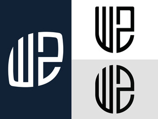 Creative Initial Letters WZ Logo Designs Bundle. - obrazy, fototapety, plakaty
