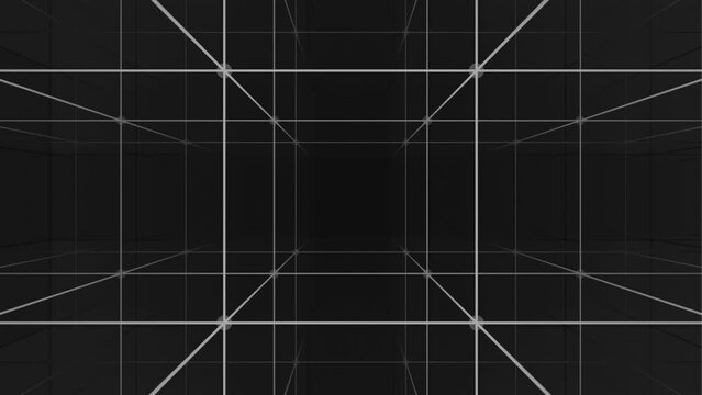 Camera moving into a 3d grid infinite space. Digital cyberspace Data Network Connections. High Speed Connection and communication Technology Abstract Background Concept. Seamless Loop. 4K