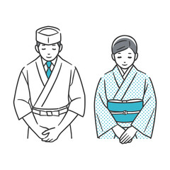 お辞儀をする和食店の店員