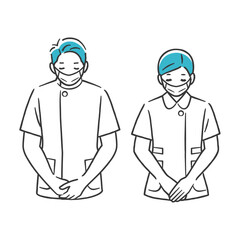 お辞儀をする福祉・医療従事者（マスク姿）