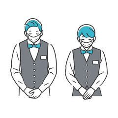 お辞儀をするレストランスタッフ（マスク姿）