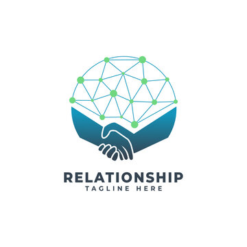 Handshake Logo Design and Cooperation Network Dots Icon Illustration or Work Partners Are Suitable for Business Symbols