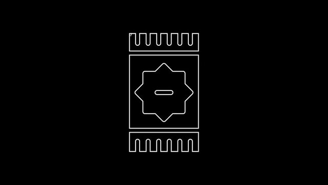 White line Mexican carpet icon isolated on black background. 4K Video motion graphic animation
