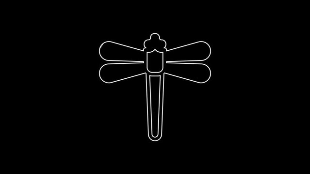 White line Dragonfly icon isolated on black background. 4K Video motion graphic animation