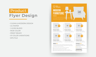 Product flyer design, modern furniture product catalog or brochure design template