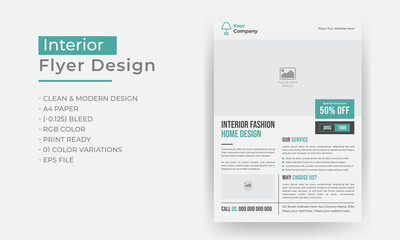 Interior Flyer Design, Modern Home Furniture Brochure or Product Catalog Template
