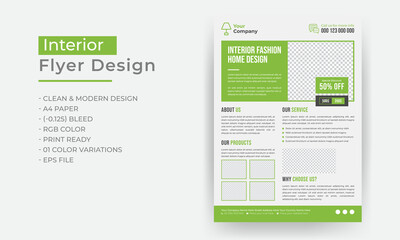 Interior Flyer Design, Modern Home Furniture Brochure or Product Catalog Template