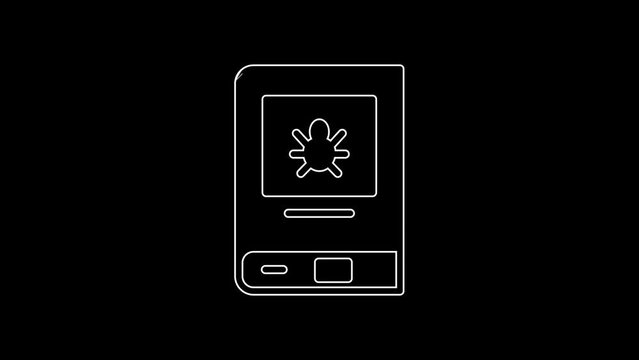 White line Book about insect icon isolated on black background. 4K Video motion graphic animation