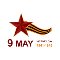Obraz premium Flat russian victory day illustration. 9 th may holiday poster. Anniversary of Victory in Great Patriotic War. Vector illustration with the inscription Victory day 9 may