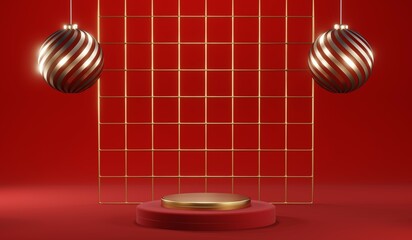 3D rendering of blank product background for cream cosmetics Modern red podium background