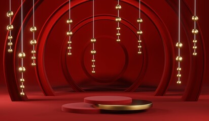 3D rendering of blank product background for cream cosmetics Modern red podium background