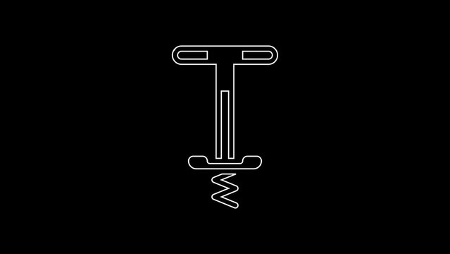 White line Pogo stick jumping toy icon isolated on black background. 4K Video motion graphic animation