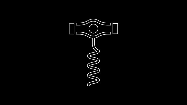 White line Wine corkscrew icon isolated on black background. 4K Video motion graphic animation