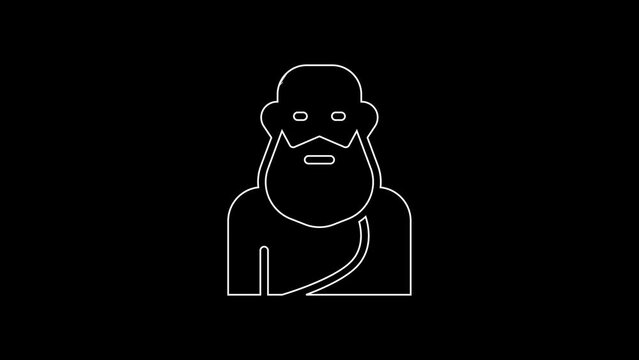 White line Socrates icon isolated on black background. Sokrat ancient greek Athenes ancient philosophy. 4K Video motion graphic animation