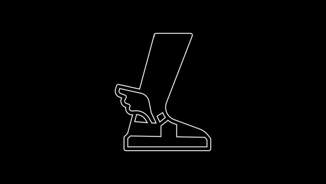 White line Hermes sandal icon isolated on black background. Ancient greek god Hermes. Running shoe with wings. 4K Video motion graphic animation