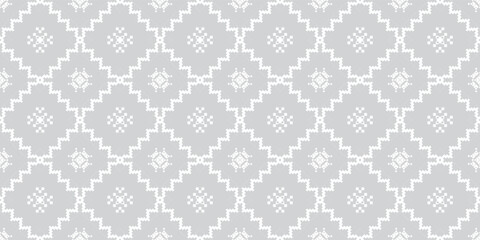 White on gray ethnic embroidery seamless pattern background vector illustration