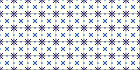 Retro navy blue floral ceramic tiles seamless pattern vector illustration